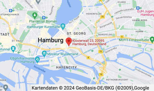 Kartenausschnitt "Anfahrt Akademie der Künste Hamburg" (Klick öffnet Google Maps in neuem Fenster)